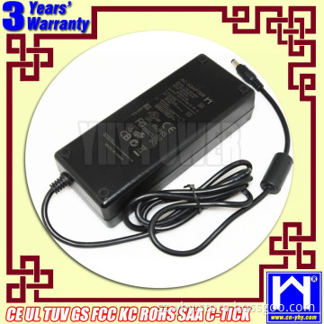 24V 5amp AC adapter with 5.5mm/2.1mm DC connector and ferrite ring on the cable